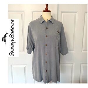 🌴 Tommy Bahama Men’s 100% Silk Shirt, Pinehurst Golf Logo, Blue/Gray, Medium 🆕